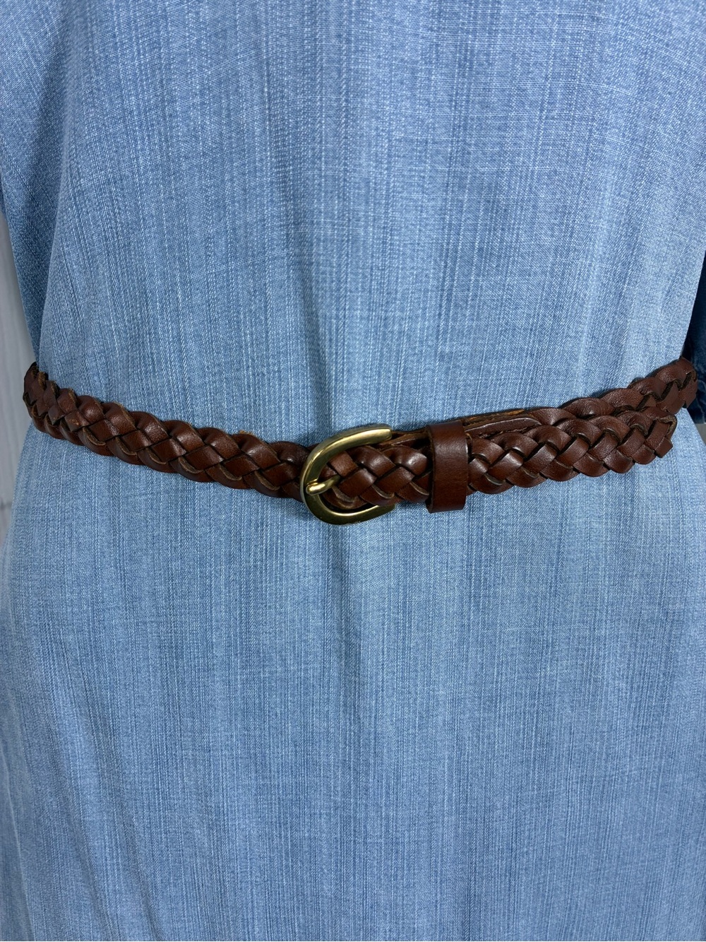 Womens belt Braided Brown Leather with Brass Buckle thin minimalist - Picture 2 of 7